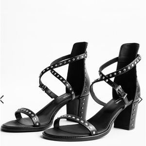 Zadig & Voltaire Black Studded Block Heel Sandals